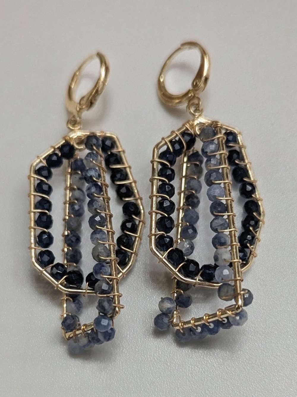 Nakamol Gold Wire Earrings with Navy and Slate Beads